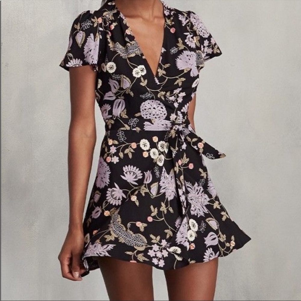 Reformation penny wrap dress black floral M
